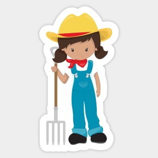 Farm Girl, Latina Girl, Cute Girl, Farmer Girl, Rake Sticker